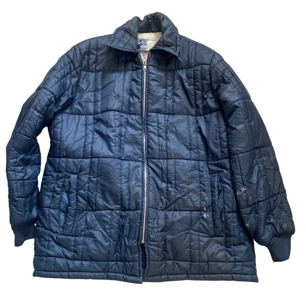 Vintage Blair Sherpa Lined Quilted Jacket Navy Blue Men's Large Made in USA